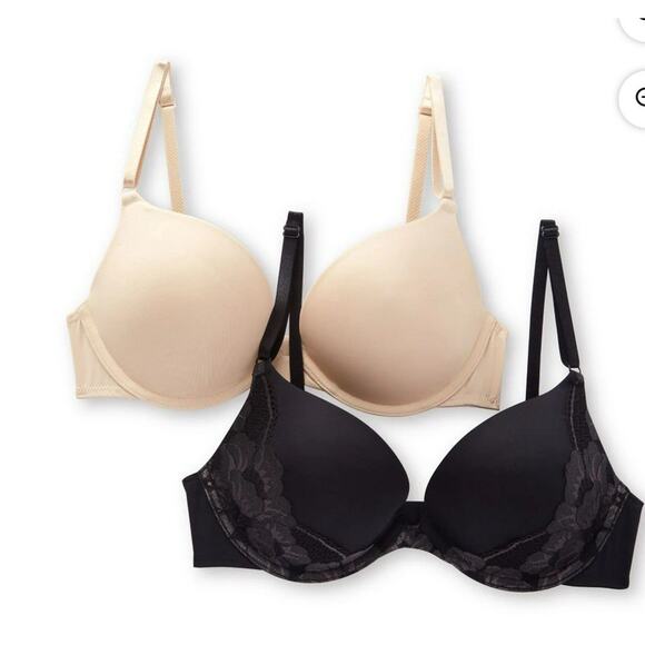 Maidenform Self Expressions 5809 Push-Up Lace Wing Bra Black/Beige 36B 2pack - Picture 1 of 6
